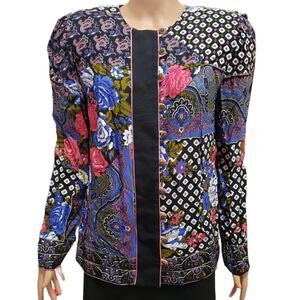 Lady Carol of New York Vintage Multiprint Double-Breasted Blouse Size 18